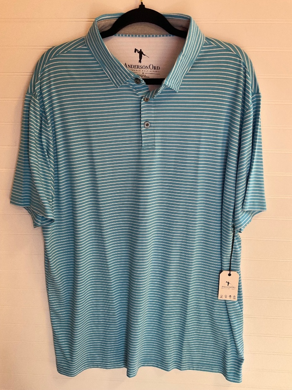 AndersonOrd Performance Golf Polo Blue & White Striped. Size: XL. NWT